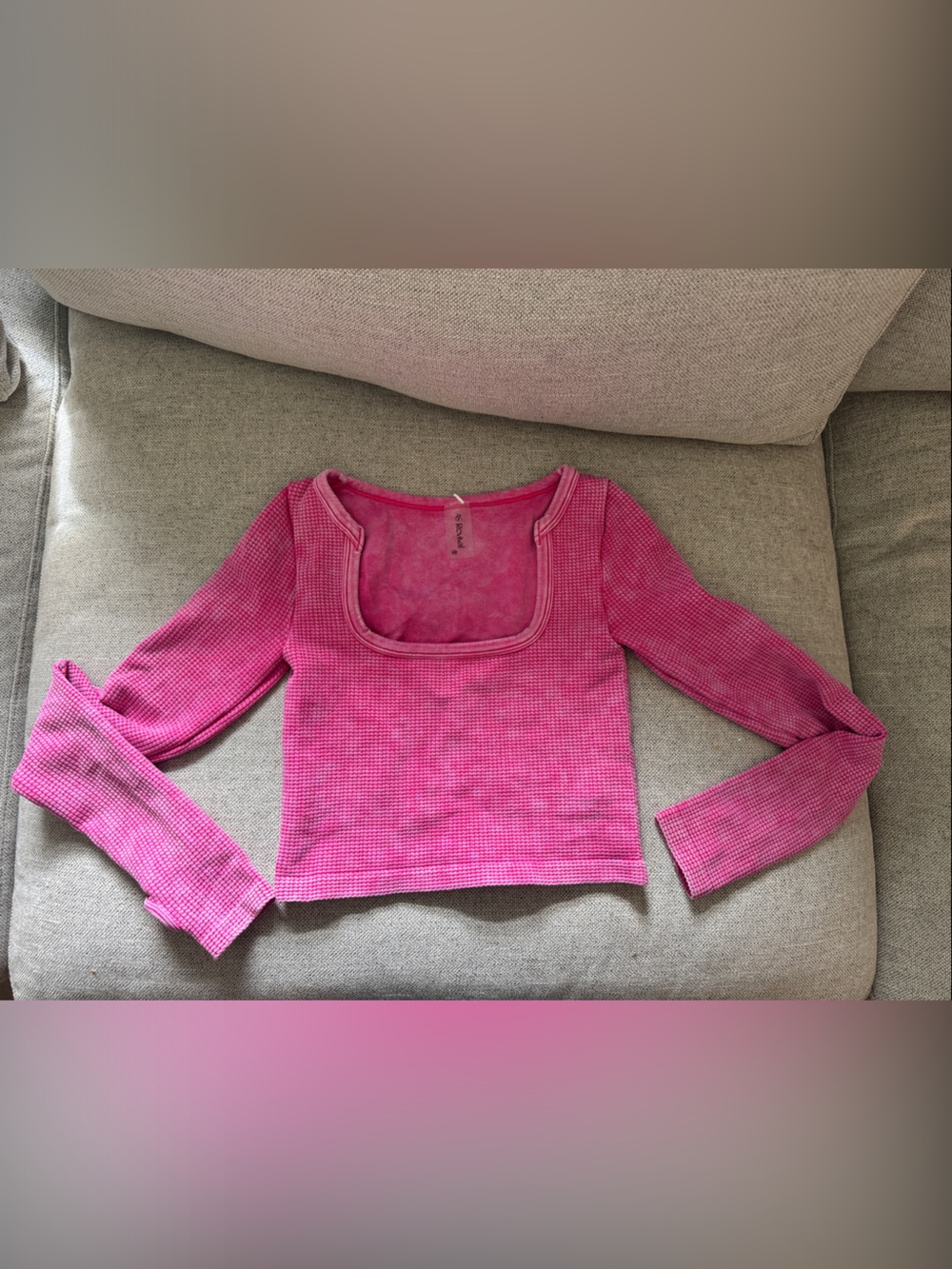 Altar’s State Pink Waffle-Knit Long Sleeve cropped shirt